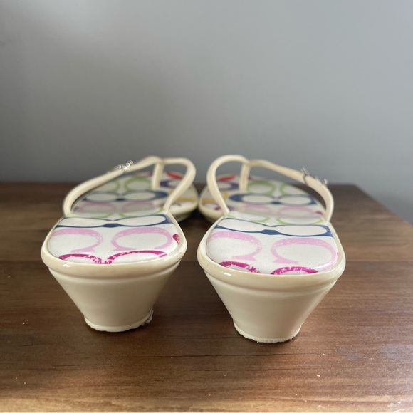 Coach Dorann Wedge Thong Flip Flops Sandals 8 Cream Colorful Logo - Picture 9 of 14